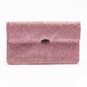 Cartera de Piel Rosa Purpurina