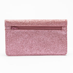 Cartera de Piel Rosa Purpurina