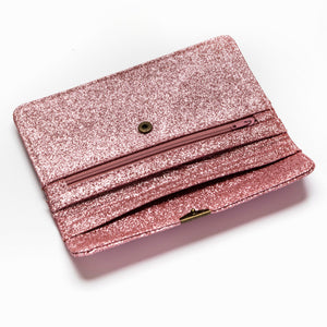 Cartera de Piel Rosa Purpurina